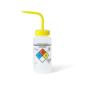 زجاجة غسيل كيميائية ذات فتحات تهوية من United Scientific™ UniSafe™ من الدرجة المعملية ذات فتحة واسعة من مادة LDPE، أيزوبروبانول، 500 مل (16 أونصة)، 4 ألوان، عبوة من 6 قطع