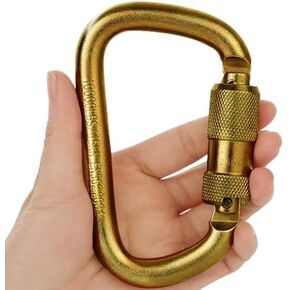 Heavy Duty Alloy Steel Auto-Locking Climbing Carabiner - 45KN Twist Lock Carabiner for Rock and Tree Climbing, Quick Release, Rescue, and Mountaineering. ANAB Certified, 4.21-inch, Large, Gold