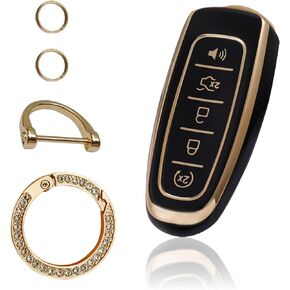 Compatible with Ford Key Fob Cover with Keychain Lanyard, Soft TPU Keys Shells Replacement for Ford C-Max Edge Escape Expedition Explorer Flex Focus Taurus Lincoln MKS MKT MKX-Black