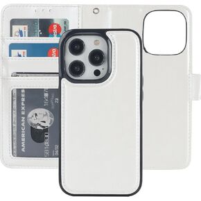 Bocasal Detachable Wallet Case for iPhone 14 Pro RFID Blocking Card Slots Holder Premium PU Leather Magnetic Kickstand Shockproof Wrist Strap Removable Flip Protective Cover 5G 6.1 inch (White)