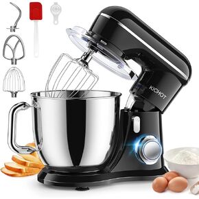 Stand Mixer, KICHOT 10+P Speed 4.8 Qt. Household Stand Mixers, Tilt-Head Dough Mxier with Dough Hook, Beater, Wire Whisk & Splash Guard Attachments for Baking, Cake, Cookie, Kneading, SM-1533,Black