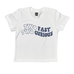 Two Fast Two Curious Shirt Race Car Plaid Letter Print Kids Birthday Tee Retro 70S Vintage Curious Birthday Party Top (1-2T, Letter Print-T Shirt)