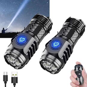 German Three-Eyed Monster Mini Flash Super Power Flashlight, Thumb Flashlight Mini Flashlights, Multi-Functional Mini Pen Clip Flashlight Light Steel High Lumen Rechargeable Waterproof (2Pcs-a)