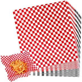 Youngever 300 Pieces 12 x 12 inch Wax Paper Sheets, Dry Waxed Deli Paper Sheets, Fast Food Liners, Sandwich Paper Sheet, Food Basket Liner Wrap Wax Paper Sheets (Red & Black)