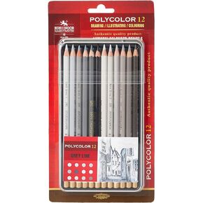 KOH-I-NOOR Polycolor Grey Line Artist's Coloured Pencils (Set of 12)
