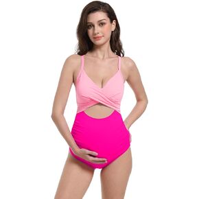 Foucome Maternity Swimsuit One Piece Bathing Suit Front Cross Cutout Pregnancy Swimwear