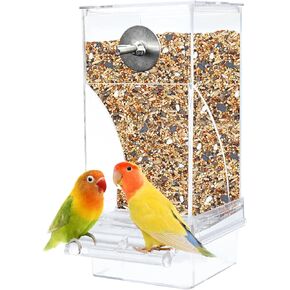 Kathson No-Mess Bird Cage Feeder Automatic Parrot Feeders Seeds Container Acrylic Finch Foraging Feeders Parakeet Food Dispenser Cage Accessories for Small Birds Canary Budgie Lovebirds