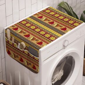 Ambesonne Folk Art Washing Machine Organizer Pack of 2, Culture Themed Traditional Polish Flower Ornamental Motif on Dark Background, Anti-Slip Cover for Washers Dryers, 47" x 18.5", Black Blue