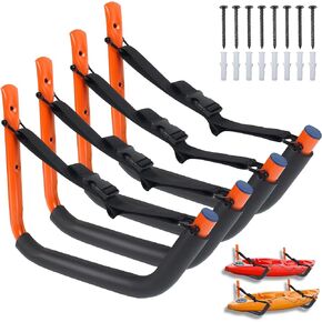 Kayak Storage Rack, Kayak Wall Mount for Garage, Kayak Storage Rack Wall Mount for Hanging Canoe Surfboard Snowboard Paddle Board Ladders Bikes- for Garage or Shed Outdoor Storage (4 Pack 3 Color)