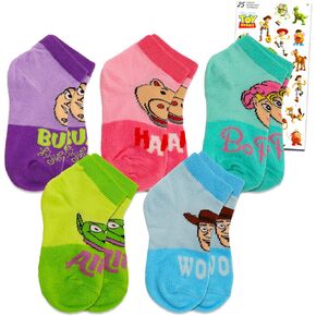 Toy Story Socks for Girls - Bundle with 5 Pairs of Toy Story Socks for Toddlers Size 4.5-7.5 Plus Reward Stickers | Toy Story Gift Set for Kids