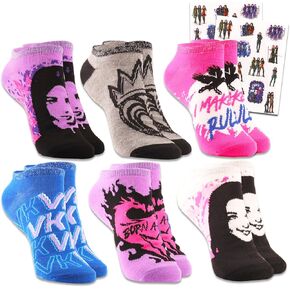 Descendants Socks for Girls - Bundle with 6 Pairs Of Disney Descendants Ankle Socks for Kids Plus More | Descendants Gift Set