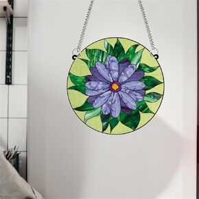 Painting Green Leaves Flowers Acrylic Window Hanging Decor Nature Stained Glass Window Panels Art Mural for Bedroom Office Garden Decoration Indoor Window Decor Gift for Mom Grandma Teacher