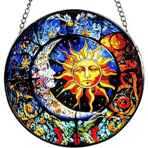 Stained Glass Wall Hanging Ornament Peacock Pattern, Suncatcher Four Seasons Theme Colorful Leaves Window Hand-Painted Glass Panel Decor Gift for Women Christmas Thanksgiving Gift 5.9’’*5.9’’
