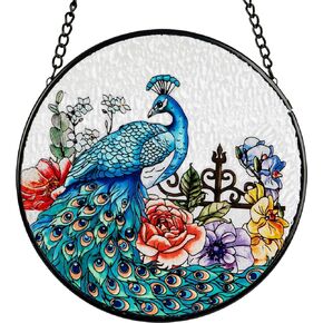 الشمس والقمر الزجاج الملون الجدار شنقا زخرفة، suncatcher موضوع أربعة مواسم، نافذة أوراق ملونة رسمت باليد لوحة زجاجية ديكور هدية للنساء عيد الميلاد هدية عيد الشكر 5.9 '' * 5.9''