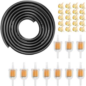 10pcs 1/4 Inch X 5/16 Inch Gas Inline Fuel Filters with Magnet+5 Feet/1.5m 1/4" ID Fuel Line+20Pcs 2/5" ID Hose Clamps for Kawasaki Kohler Briggs & Stratton Small Engine