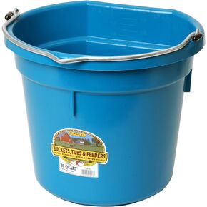 Little Giant® Flat Back Plastic Animal Feed Bucket | Animal Feed Bucket with Metal Handle | Horse Feed & Water Bucket | 20 Quarts | Teal