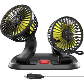 Car Fan Adjustable Dual Head 12v Fan for Car, Portable Vehicle Cooling Fan with 2 Speeds, 360° Rotation Cigarette Lighter Powered Car Essentials Car Cooler Fan for SUV, RV, Truck, Sedan, Cruise