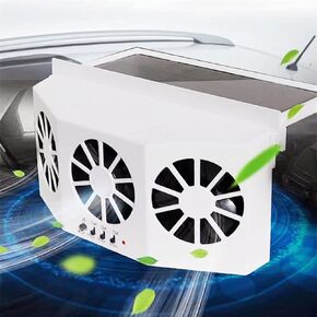 Solar Car Window Fan, Vehicle Solar Power Car Exhaust Fan with Three Air Outlets, ABS Solar Car Vent,Car Cooling Fan for All Kinds of Cars,White