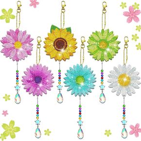 6 Pcs Diamond Painting Wind Chimes Rhinestone Hummingbird Diamond Art Suncatcher Double Sided 5D DIY Diamond Painting Kits for Adults Kids Crystal Pendant Best Gifts for Mom
