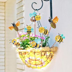8 Pcs Diamond Art Kits, Bee Style Diamond Art Kits for Garden Decor, Garden Stakes Diamond Art Kits for Adults, DIY Diamond Art Accessories