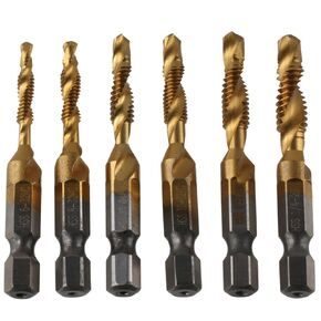 6 Pack High-Speed Steel Hexagonal Shank Drill,Combination Drill & Taps Bit Set,Spiral Flute Thread Tap,Shank Tap Drill Bits Screw Machine