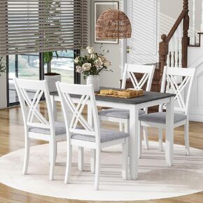 Voohek 5 Piece Dining Table Set with 4 Upholstered Chairs, Comfortable Seat Cushion, Kitchen Furniture w/Double X-Back Design, for Small Place, Home, Restaurant, Gray in Kuwait