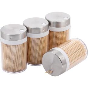Toothpick Holder, 3000 Count Bamboo Toothpicks with 4 Reusable Toothpick Dispenser, Sturdy Smooth Health Toothpicks for Party, Bar, Olive, Barbecue, Fruit and Teeth Cleaning