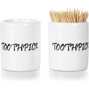 LEETOYI Ceramic Toothpick Holder Dispenser, Set of 2, White