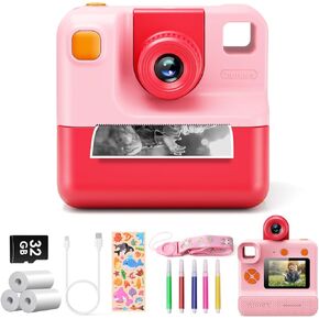 Kids Camera Instant Print, Digital Camera, Selfie 1080P Video Camera with 32G TF Card, Toys Gifts for Girls Boys Aged 3-14 for Christmas/Birthday/Holiday (Pink)
