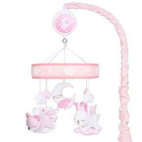 Crib Mobile for Girls, Baby Mobile for Crib with 12 Lullabies Digital Musical Box, 3 Modes, Volume & Songs Control, Pink Design for Nursey Decor