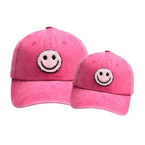 Smile Face Mama and Mini Hats For Women, Cute Mother Daughter Hats For Valentines Day, Mom And Daughter Matching Hats, Mommy and Me Hats, Set of 2 Matching Toddler And Mommy Hats in PINK.