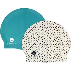Swim - 2-Pack Adult Silicone Swim Cap - Beautiful Designs for Women. Latex Free. Spotted Print and Solid Blue