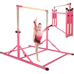PreGymnastic Foldable Gymnastics Bar, 6FT Gymnastic horizontal bars, Folding Training Bar for Kids and Teenagers 3-18, Weight Limit 500 LB, Adjustable kip Bar,Children Home Gym Equipment Indoor