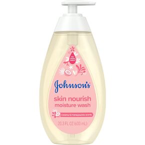 Johnson's Skin Nourish Moisture Wash, Baby Wash with Coconut & Honeysuckle Scents Cleanses & Leaves Skin Moisturized, Hypoallergenic Body Wash, Paraben-, Dye- & Sulfate-Free, 20.3 fl. oz