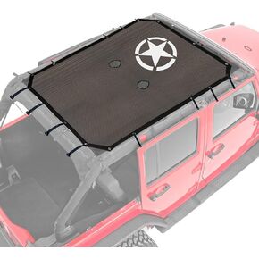 Sunshade for 2007-2018 Jeep Wrangler JK JKU 2 Door 4 Door Front Mesh Sun Shade, JK, JK Unlimited, Sport, Sport S, Sahara, Rubicon Sunshade Bikini Soft Top Cover Net, Blocks UV, Wind, Noise, US Flag