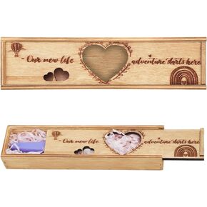 Pregnancy Test Keepsake Box, Heart-Shaped Hollow Pregnancy Announcement Box Wooden Baby Reveal with Letter Souvenir Collection Pregnancy Surprise Gift Box for Husband Dad Family