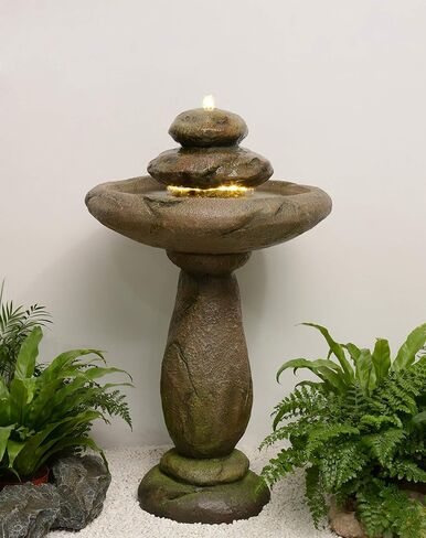 Hi-Line Gift Stone PEDESTEL Fountain Bird Bath with Warm White LED & Strip Light in Saudi Arabia