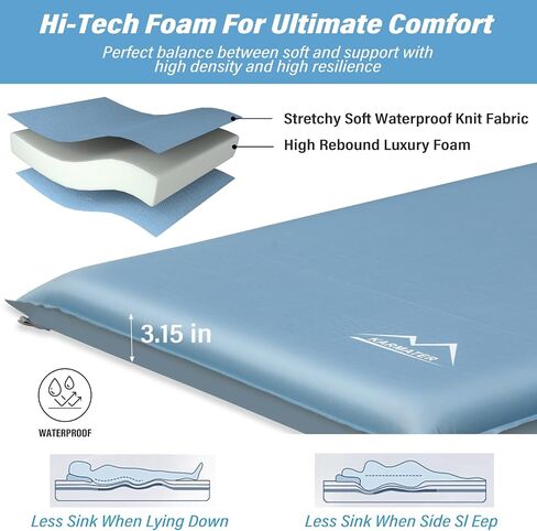 Self Inflating Sleeping Pad for Camping - 3.1" Thick Foam Sleeping Pad with Inflatable Bag, Lightweight Inflatable Camping Mattress Pad for Car Camping Backpacking Hiking Camping Mat in Saudi Arabia