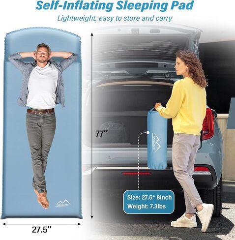 Self Inflating Sleeping Pad for Camping - 3.1" Thick Foam Sleeping Pad with Inflatable Bag, Lightweight Inflatable Camping Mattress Pad for Car Camping Backpacking Hiking Camping Mat in Saudi Arabia