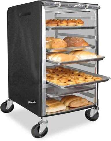 Pan Bun Rack Cover,600D Waterproof and Dustproof Bun Rack Cover, Suitable for Commercial Bun Pan Bakery Rack - 20 Sheet,23" W x 28" D x 34" H(Front Clear PVC,Black) in Kuwait