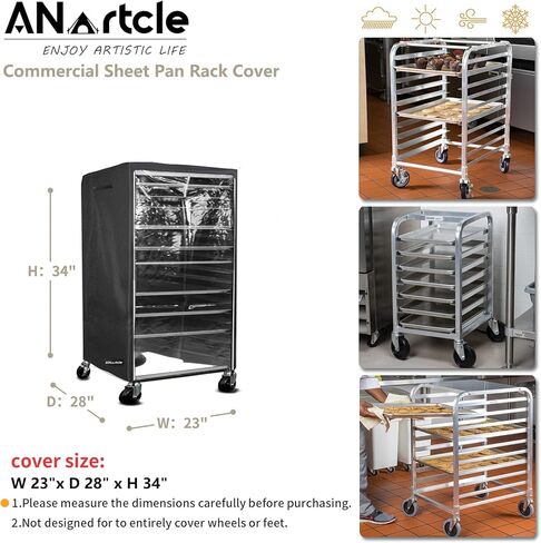 Pan Bun Rack Cover,600D Waterproof and Dustproof Bun Rack Cover, Suitable for Commercial Bun Pan Bakery Rack - 20 Sheet,23" W x 28" D x 34" H(Front Clear PVC,Black) in Kuwait