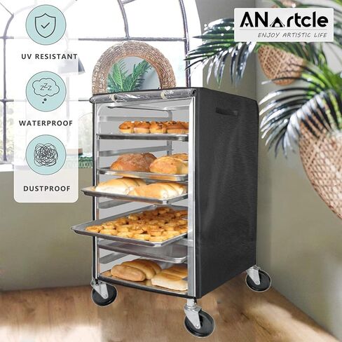 Pan Bun Rack Cover,600D Waterproof and Dustproof Bun Rack Cover, Suitable for Commercial Bun Pan Bakery Rack - 20 Sheet,23" W x 28" D x 34" H(Front Clear PVC,Black) in Kuwait