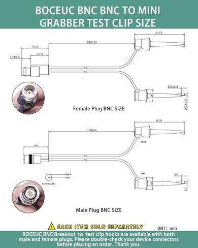يؤدي اختبار BNC، BNC (ذكر) إلى مشبك اختبار Mini Grabber، كابل اختبار الرصاص للمقياس المتعدد، تصنيف تيار 5A، حزمة واحدة in Kuwait