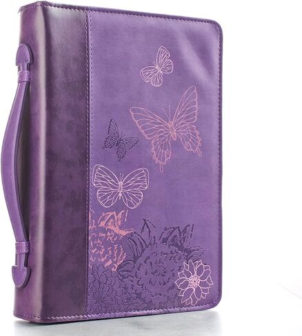 Christian Art Gifts Women's Fashion Bible Cover New Creation 2 Corinthians 5:17, Purple Butterfly Faux Leather, Medium in Saudi Arabia