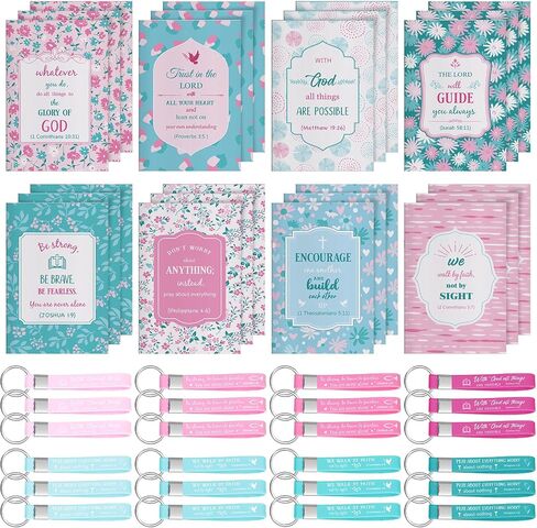 Sumind 48 Pcs Christian Bible Gifts for Women Bible Verse Prayer Journal Faith Christian Notebooks Bible Inspirational Keychains Bulk Religious Gifts for Men Office Church Party Favor Supply (Flower) in Saudi Arabia
