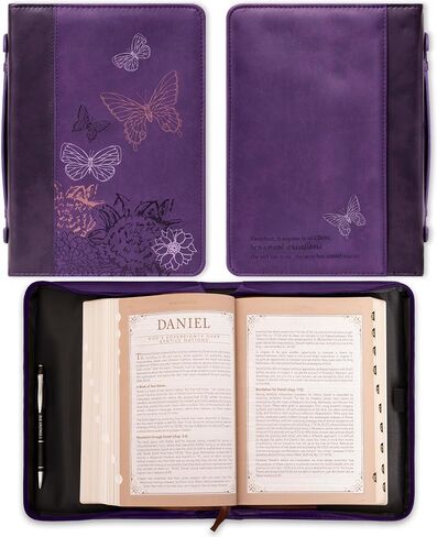 Christian Art Gifts Women's Fashion Bible Cover New Creation 2 Corinthians 5:17, Purple Butterfly Faux Leather, Medium in Saudi Arabia