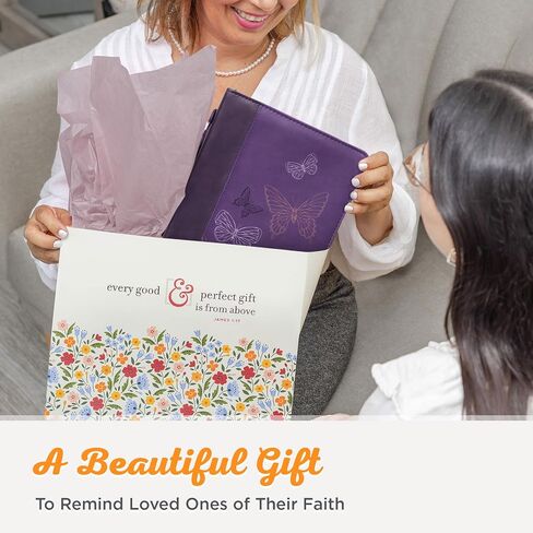 Christian Art Gifts Women's Fashion Bible Cover New Creation 2 Corinthians 5:17, Purple Butterfly Faux Leather, Medium in Saudi Arabia