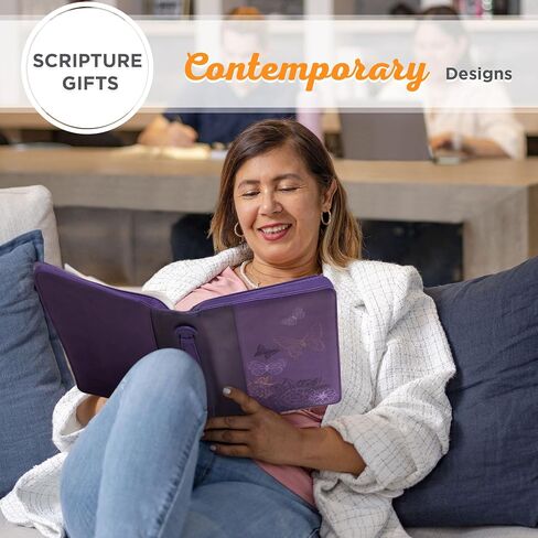 Christian Art Gifts Women's Fashion Bible Cover New Creation 2 Corinthians 5:17, Purple Butterfly Faux Leather, Medium in Saudi Arabia