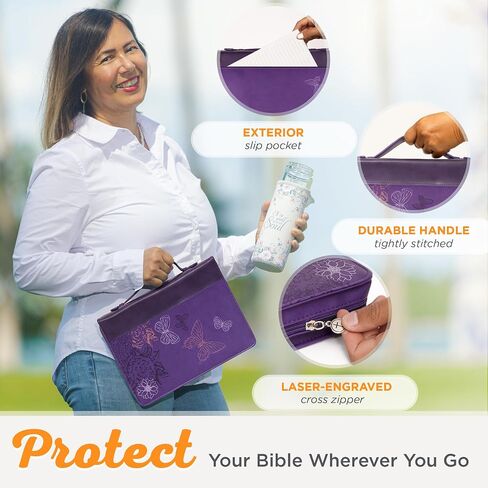 Christian Art Gifts Women's Fashion Bible Cover New Creation 2 Corinthians 5:17, Purple Butterfly Faux Leather, Medium in Saudi Arabia