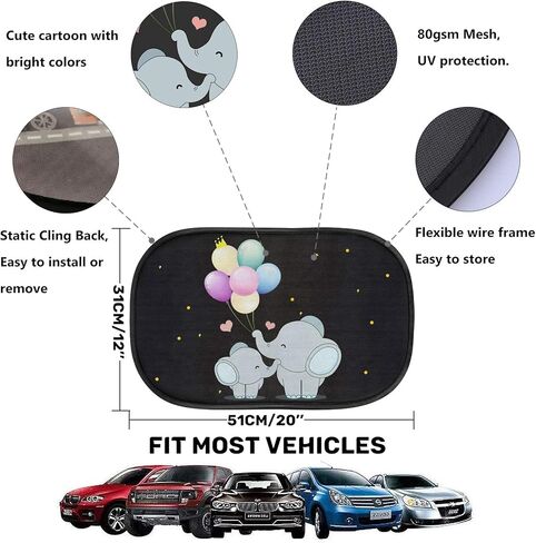 Car Sun Shade for Baby Kids 2 Pack Static Cling Side Window Car 80GSM Rear Sunshades Universal with 8 Suction Cups and Storage Bag - Sun Glare and UV Rays Protection (Unicorn) in Kuwait